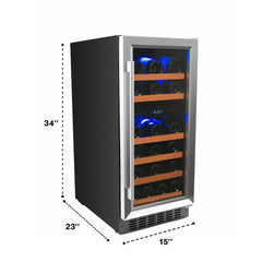 Smith & Hanks - 15" 32-Bottle Dual-Zone Built-in/Freestanding Wine Fridge Glass Door (RE100006)