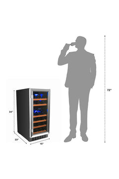 Smith & Hanks - 15" 32-Bottle Dual-Zone Built-in/Freestanding Wine Fridge Glass Door (RE100006)