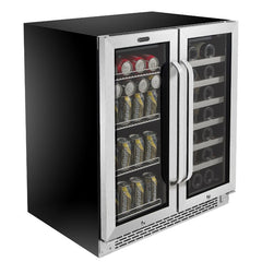 Whynter - 30" 33-Bottle/88 Can Dual-Zone Built-in French Door Wine & Beverage Center (BWB-3388FDS)