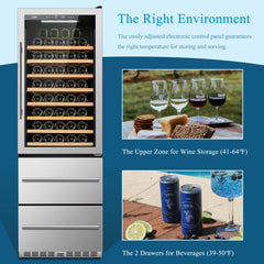 Lanbo 24 Inch 97 Bottle and 140 Can Dual Zone Wine Cooler with 2 Drawers - LW168TS