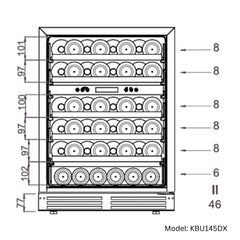 KingsBottle - 24" 46 Bottle UnderCounter/Freestanding Low-E Glass Door Dual Zone Wine Cooler (KBU145DX)