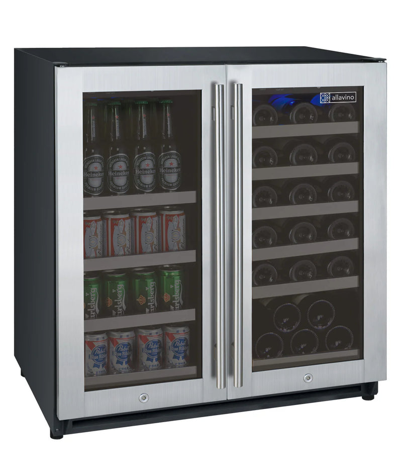 Allavino 30 Bottle/88 Can Dual Zone FlexCount II Tru-Vino 1.0 Amps Wine and Beverage Fridge VSWB30-2SF20