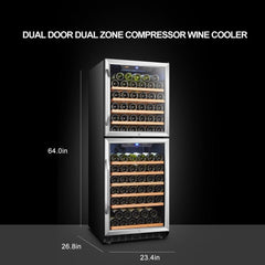 Lanbo 133 Bottles Dual Zone Stainless Steel Right Hinge Dual Door Wine Coolers LW133DD