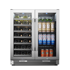 Lanbo Pro 30" 31 Bottles Dual Zone Stainless Steel Wine and Beverage Coolers LP66B