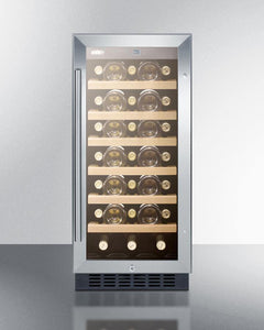 Summit - 15" 33-Bottle Single-Zone Stainless Steel Glass Door Frame Wine Cooler, Reversible Door (SWC1535BCSS)