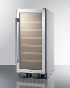 Summit - 15" 33-Bottle Single-Zone Stainless Steel Glass Door Frame Wine Cooler, Reversible Door (SWC1535BCSS)