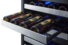 Summit - 24"  46-Bottle Dual-Zone Wine Cooler in Tempered Glass Stainless Steel Door Frame, Black/Stainless Steel/Panel Ready Cabinet (SWC532BLBIST)