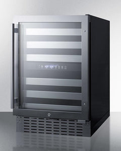 Summit - 24"  46-Bottle Dual-Zone Wine Cooler in Tempered Glass Stainless Steel Door Frame, Black/Stainless Steel/Panel Ready Cabinet (SWC532BLBIST)